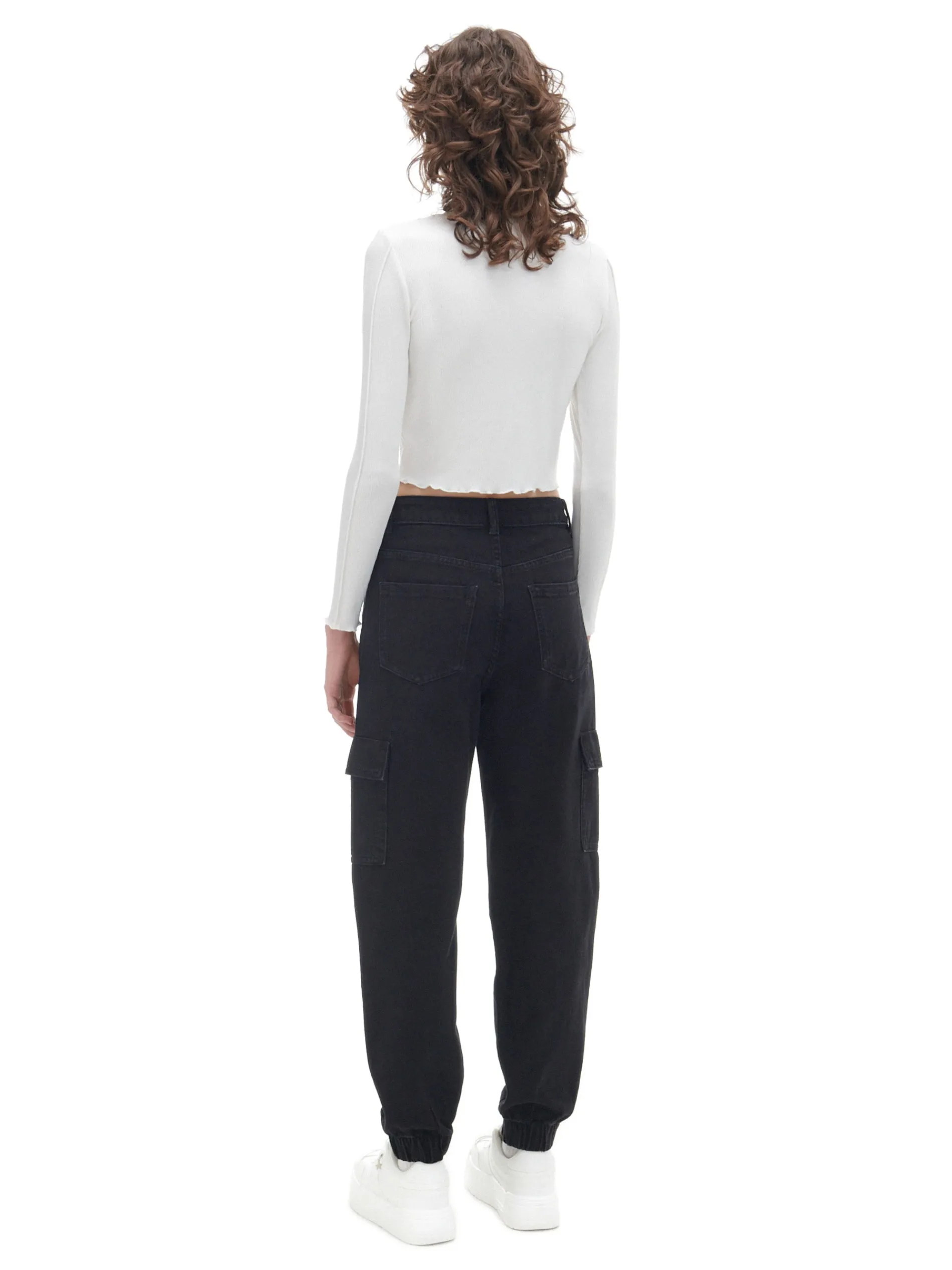 Cropp Jeansy*Czarne jeansowe joggery cargo