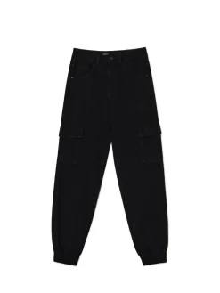 Cropp Jeansy*Czarne jeansowe joggery cargo