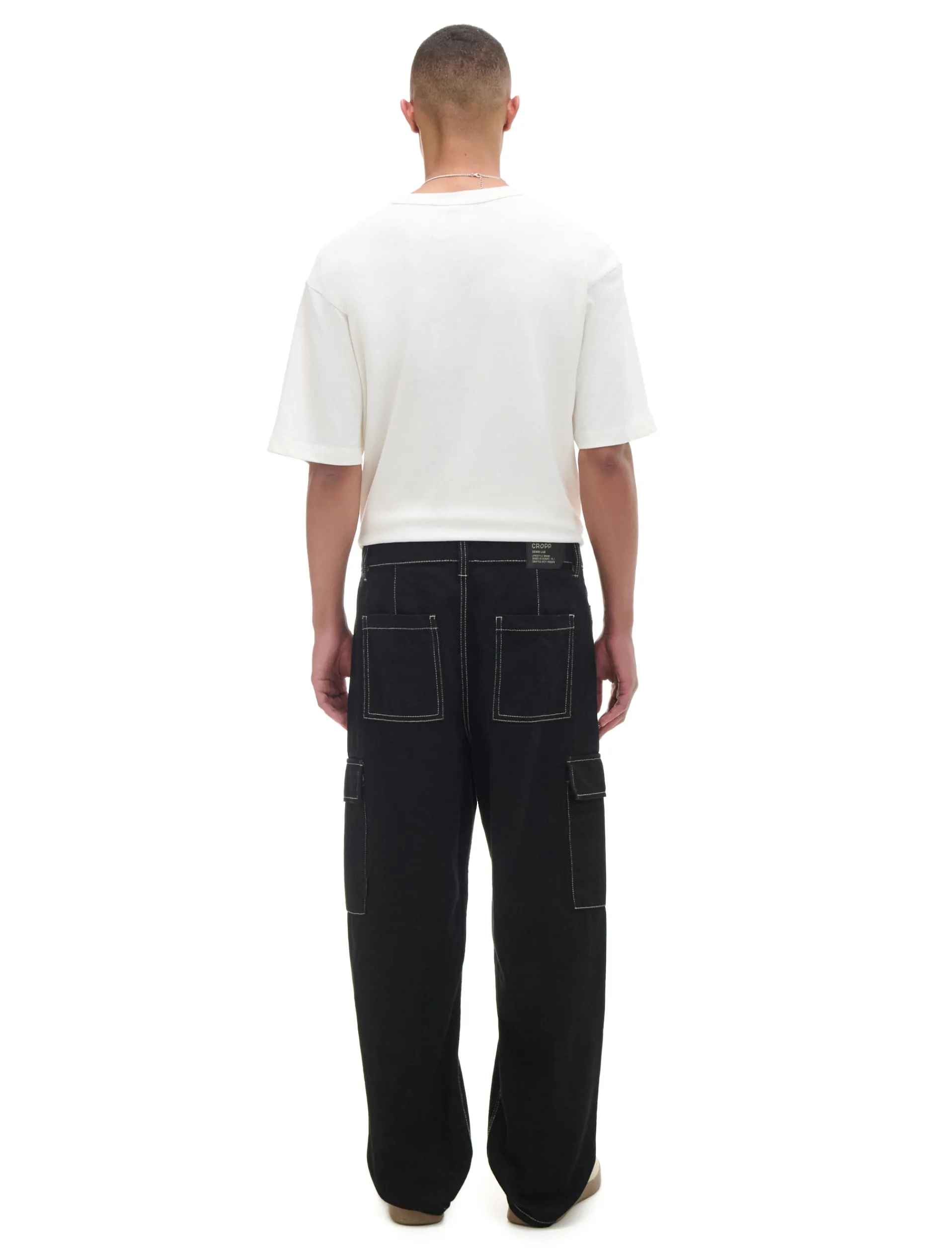 Cropp Jeansy|Baggy*Czarne jeansy baggy z kieszeniami cargo