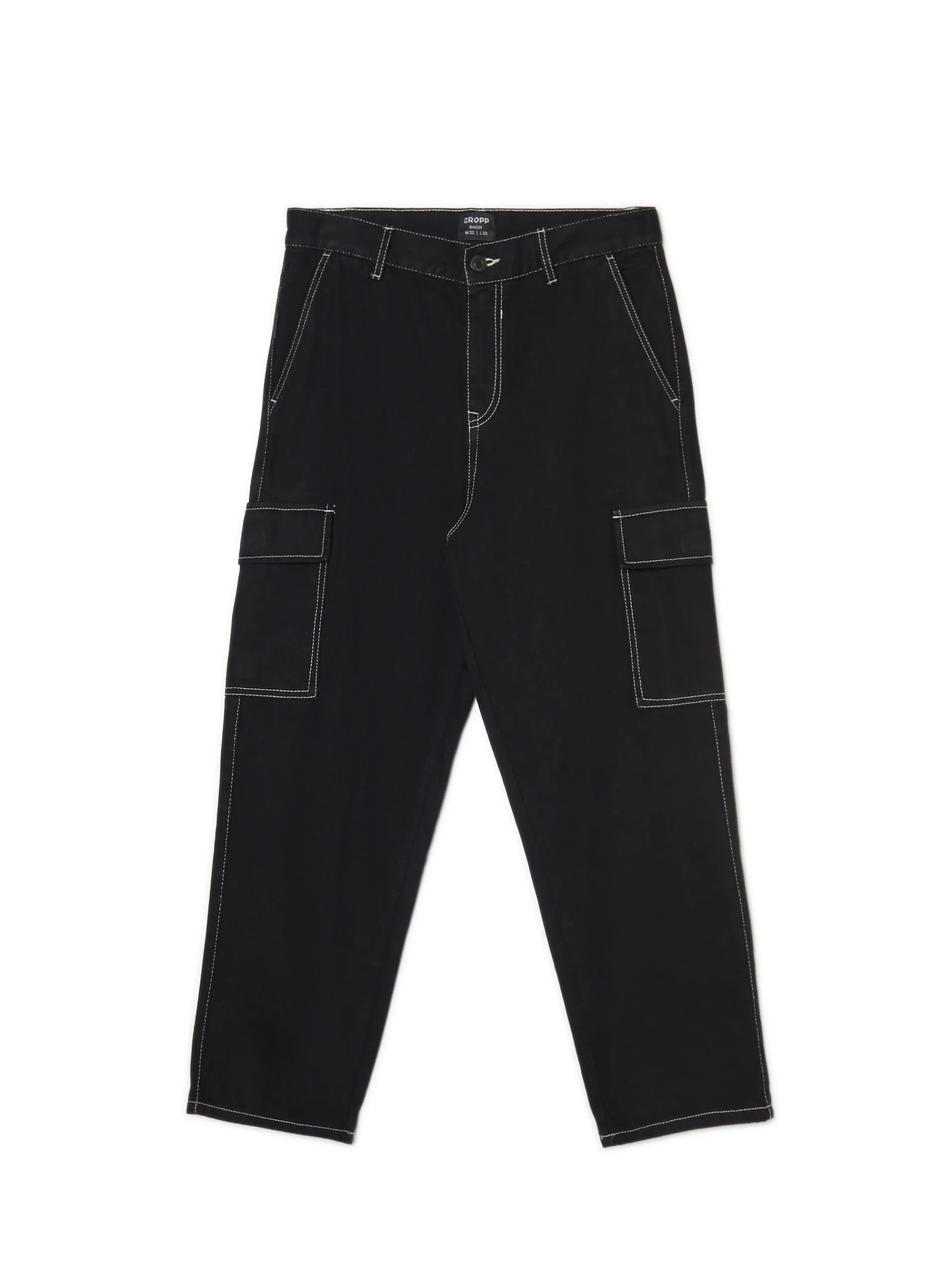 Cropp Jeansy|Baggy*Czarne jeansy baggy z kieszeniami cargo