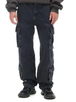 Cropp Jeansy|Baggy*Czarne jeansy baggy z kieszeniami cargo