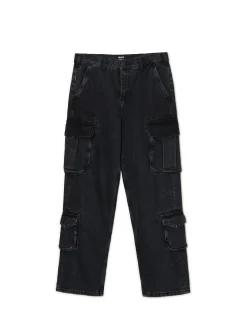 Cropp Jeansy|Baggy*Czarne jeansy baggy z kieszeniami cargo