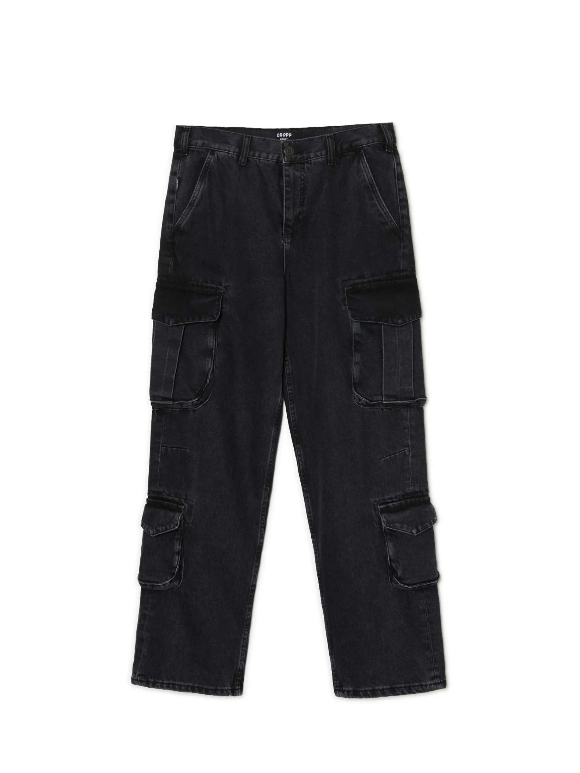 Cropp Jeansy|Baggy*Czarne jeansy baggy z kieszeniami cargo