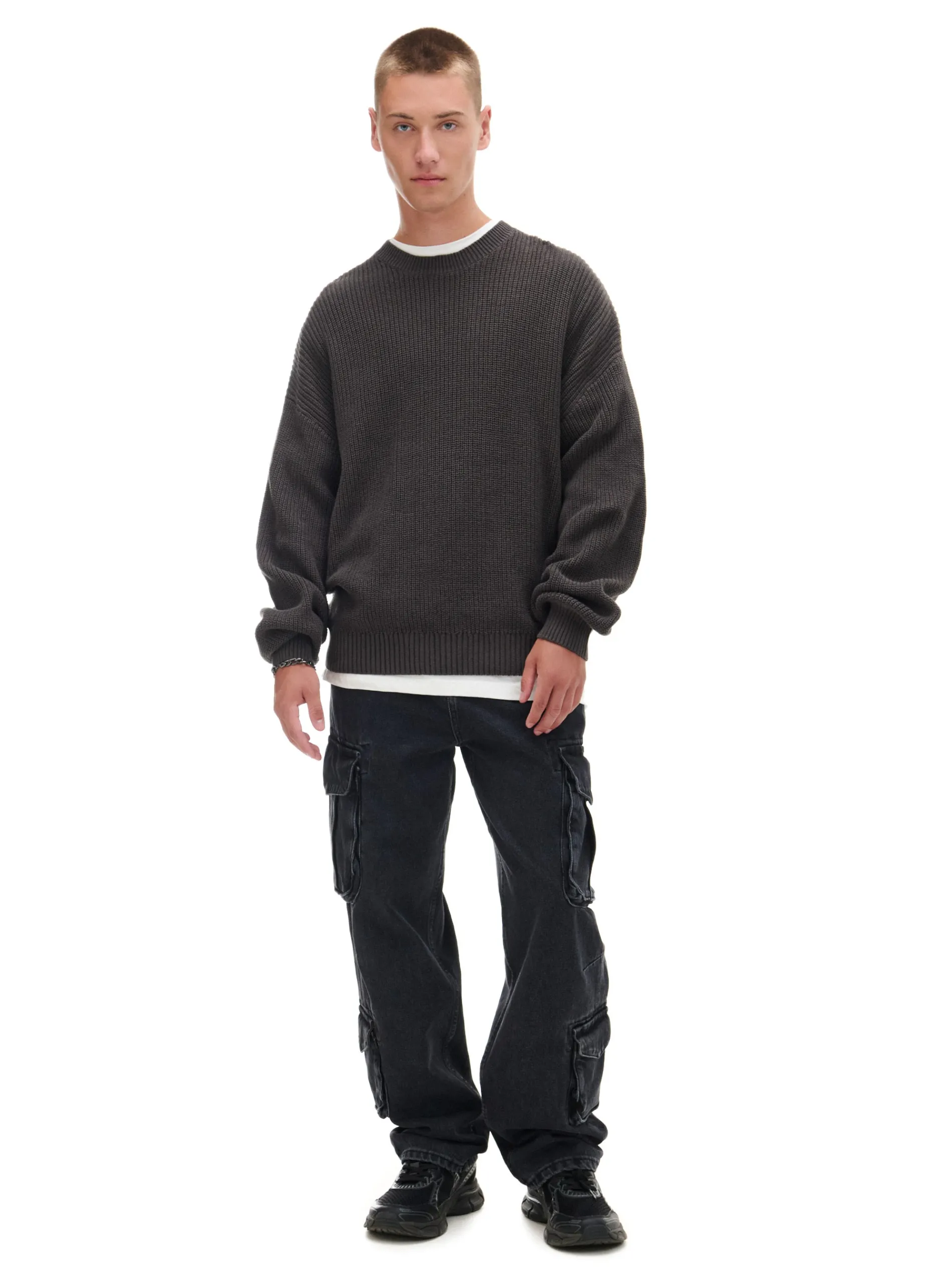 Cropp Jeansy|Baggy*Czarne jeansy baggy z kieszeniami cargo