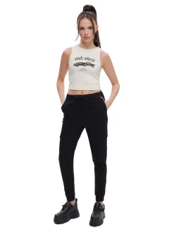 Cropp Spodnie*Czarne joggery cargo z łańcuchem