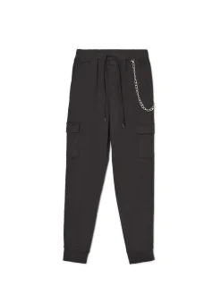 Cropp Spodnie*Czarne joggery cargo z łańcuchem