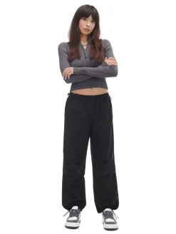 Cropp Spodnie*Czarne spodnie parachute