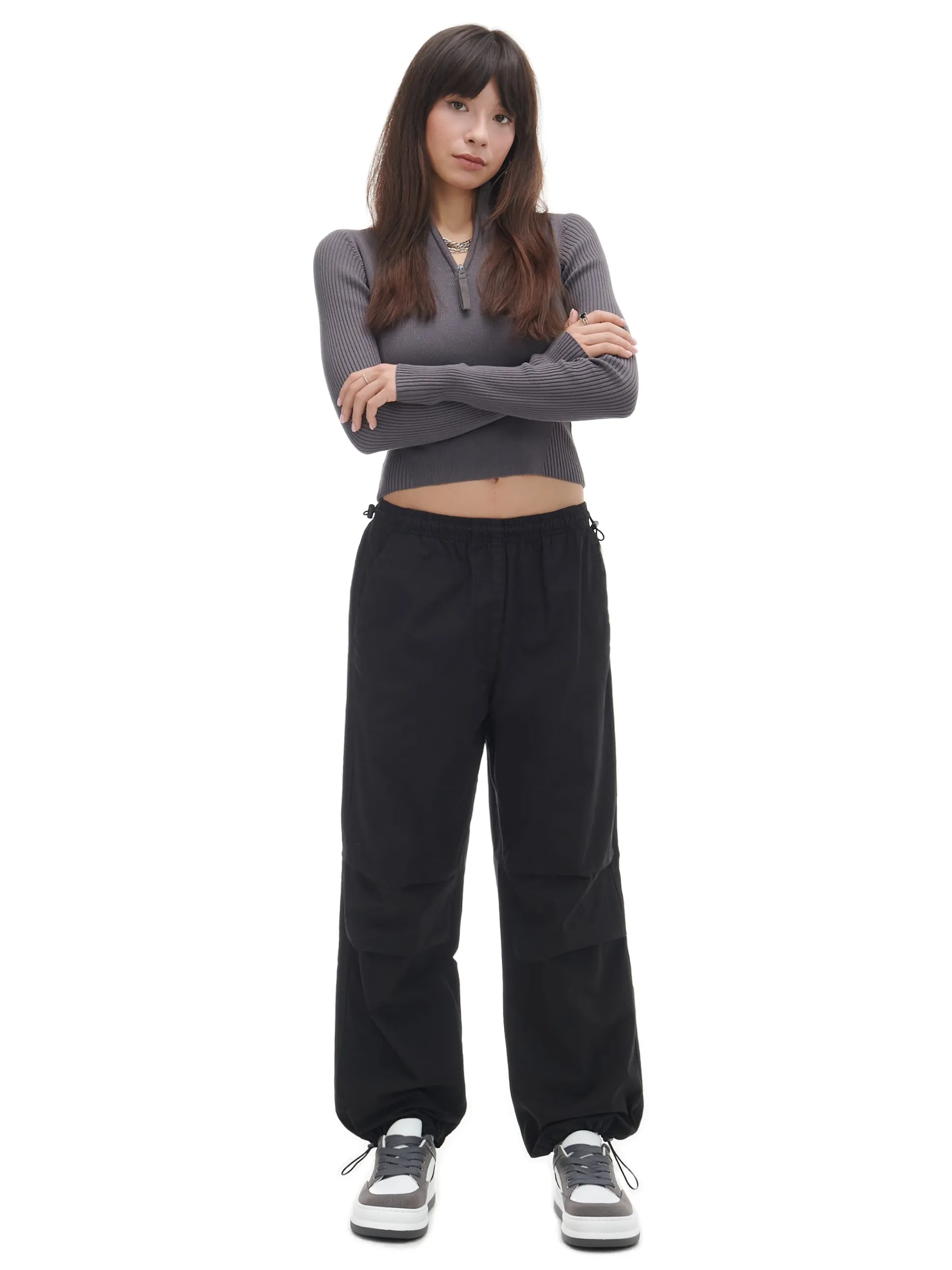 Cropp Spodnie*Czarne spodnie parachute