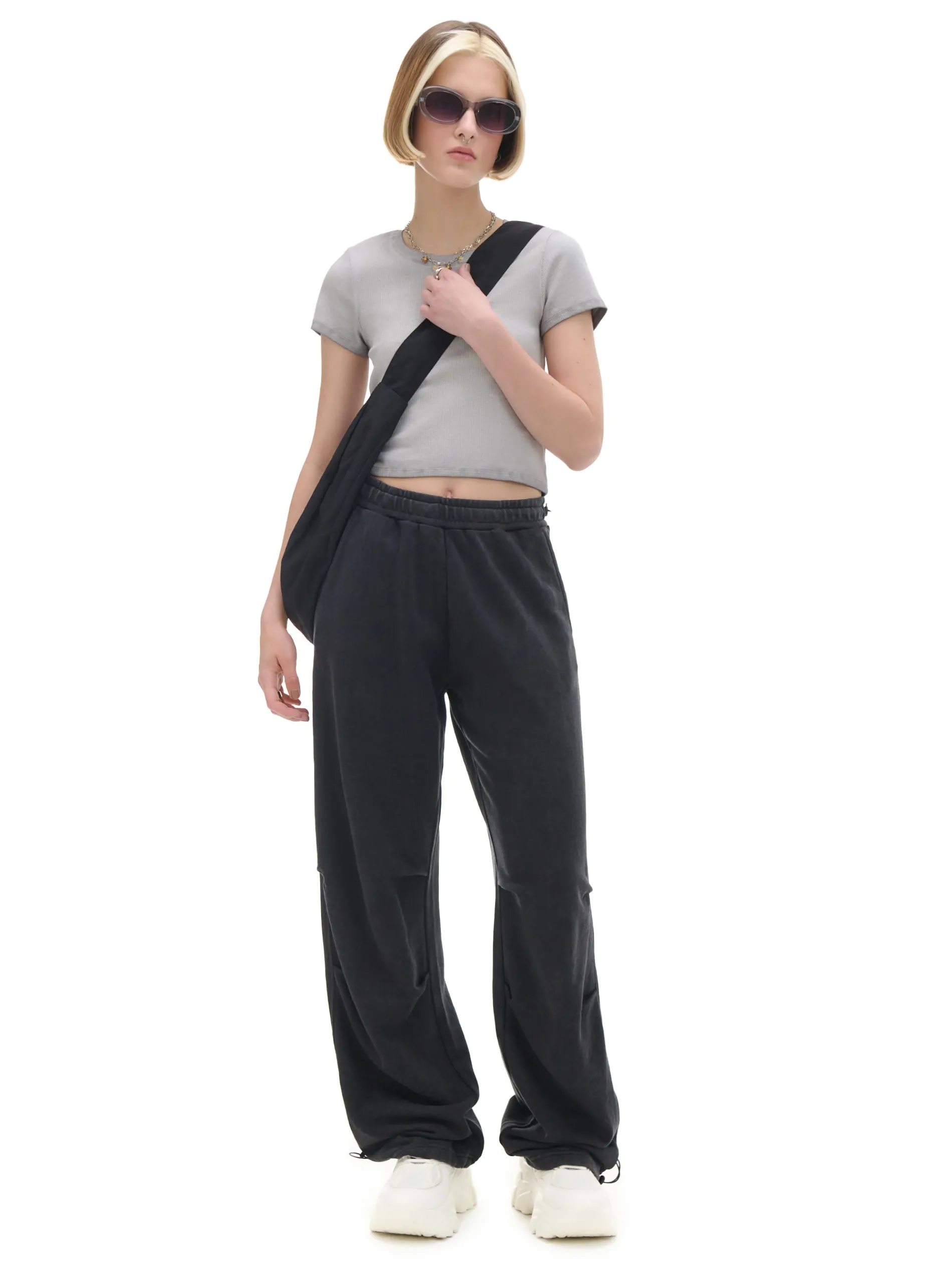 Cropp Spodnie*Czarne spodnie parachute