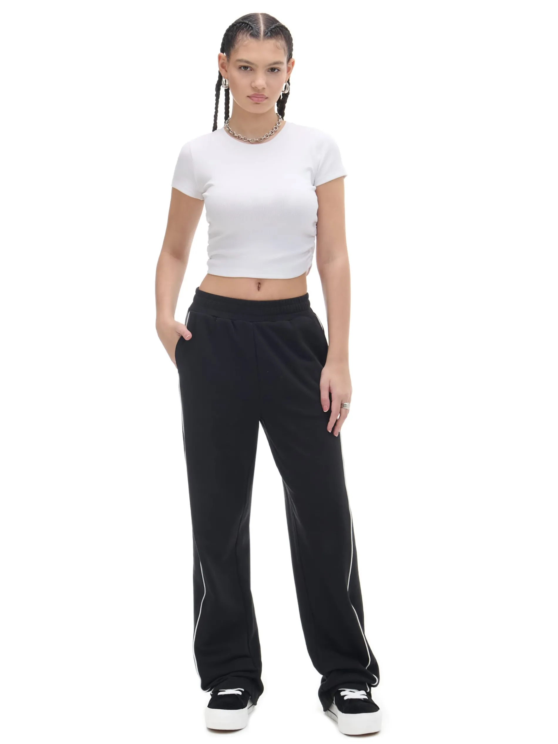 Cropp Spodnie*Czarne spodnie wide leg z wysokim stanem