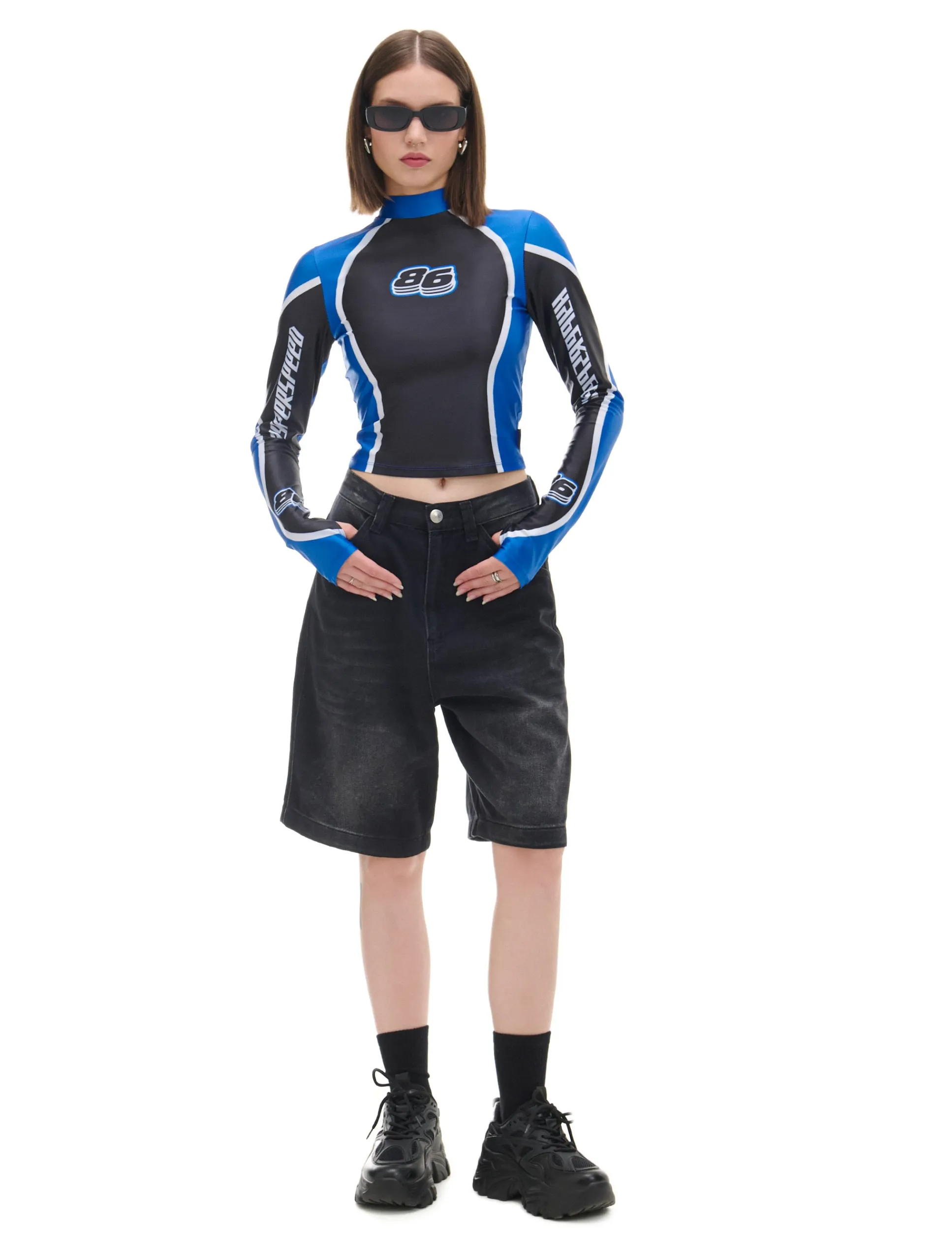 Cropp Koszulki, Topy*Czarno-niebieska koszulka longsleeve Baltic Games