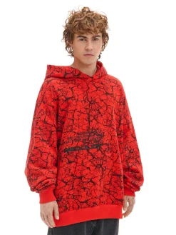 Cropp Bluzy*Czerwona bluza hoodie z nadrukiem all over