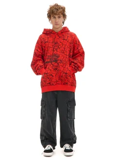 Cropp Bluzy*Czerwona bluza hoodie z nadrukiem all over