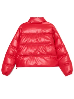 Cropp Kurtki, Płaszcze*Czerwona kurtka puffer z efektem skóry