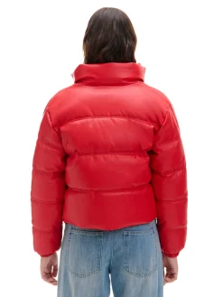 Cropp Kurtki, Płaszcze*Czerwona kurtka puffer z efektem skóry