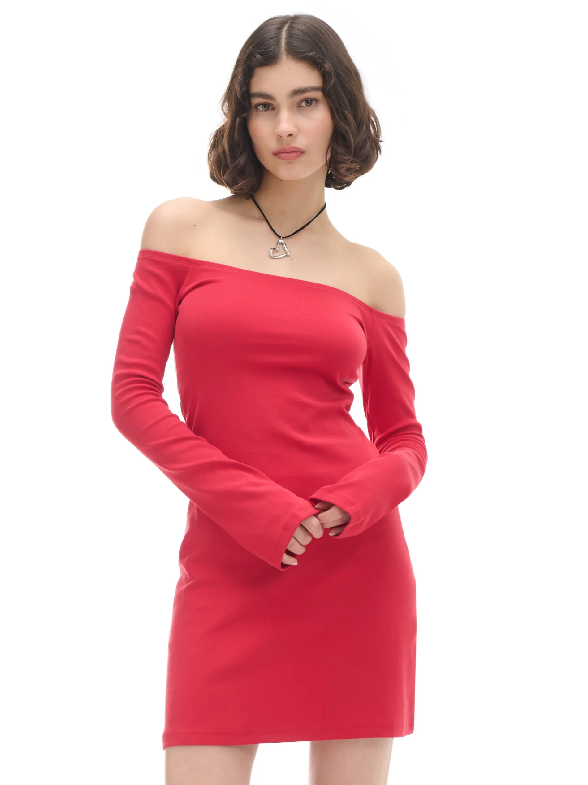 Cropp Sukienki, Kombinezony*Czerwona sukienka mini z rękawami flare