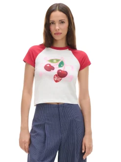 Cropp Koszulki, Topy*Dopasowany T-shirt z wiśniami