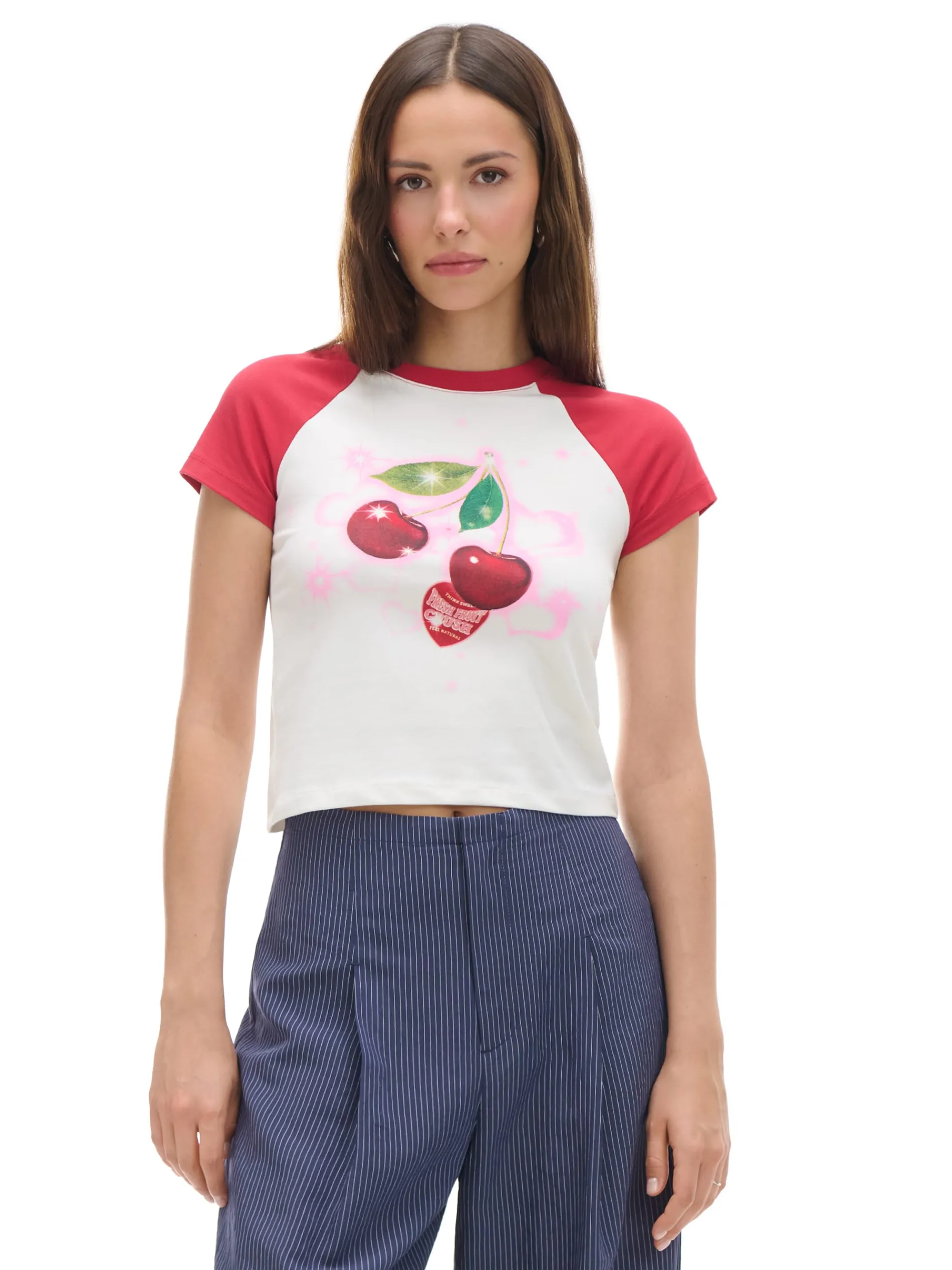 Cropp Koszulki, Topy*Dopasowany T-shirt z wiśniami