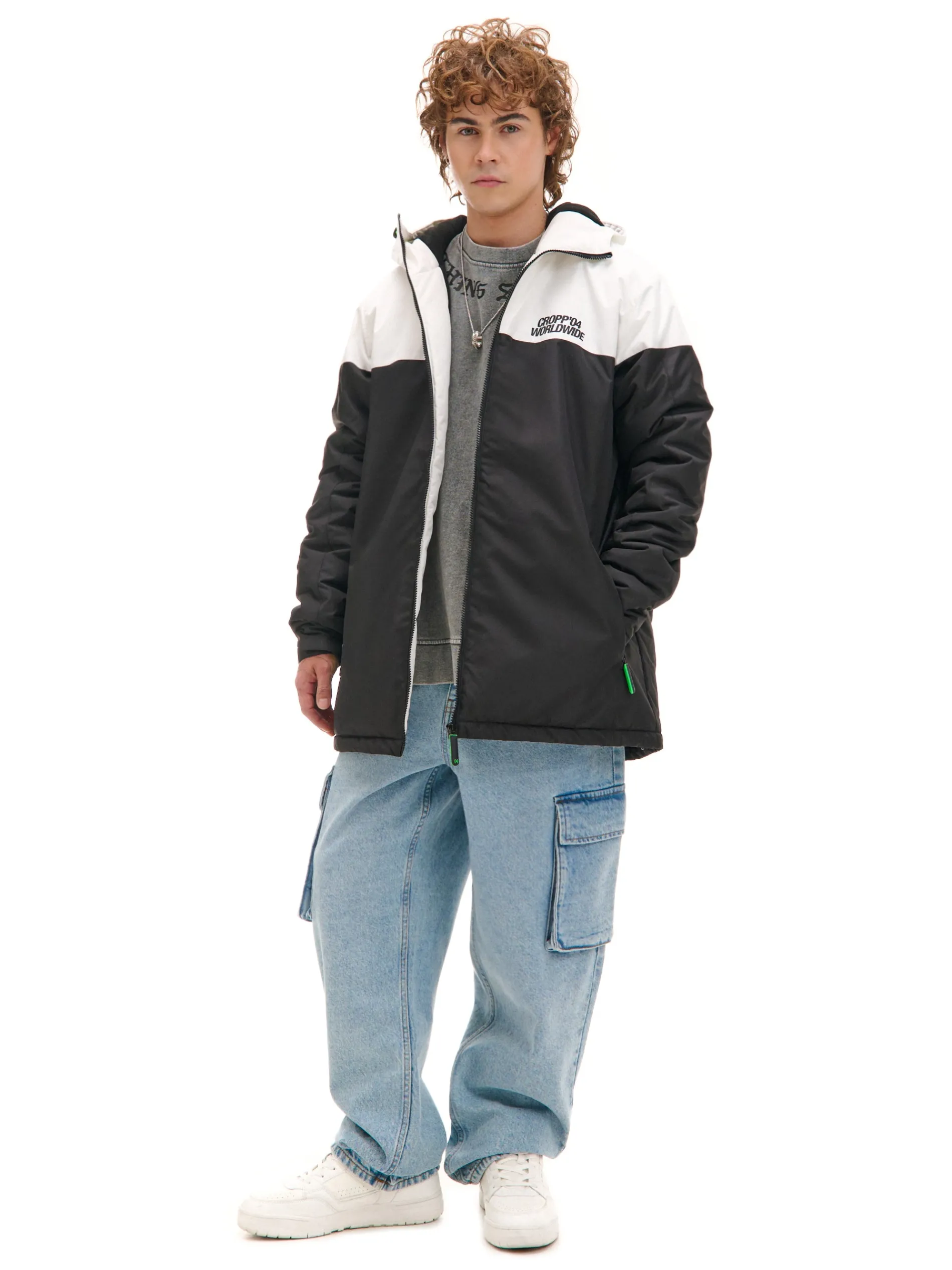 Cropp Kurtki Zimowe|Kurtki, Płaszcze*Dwukolorowa kurtka z kapturem