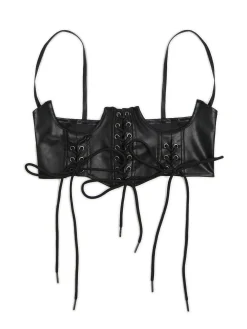 Cropp Paski*Gorsetowy top z imitacji skóry