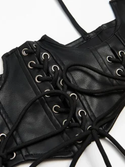 Cropp Paski*Gorsetowy top z imitacji skóry