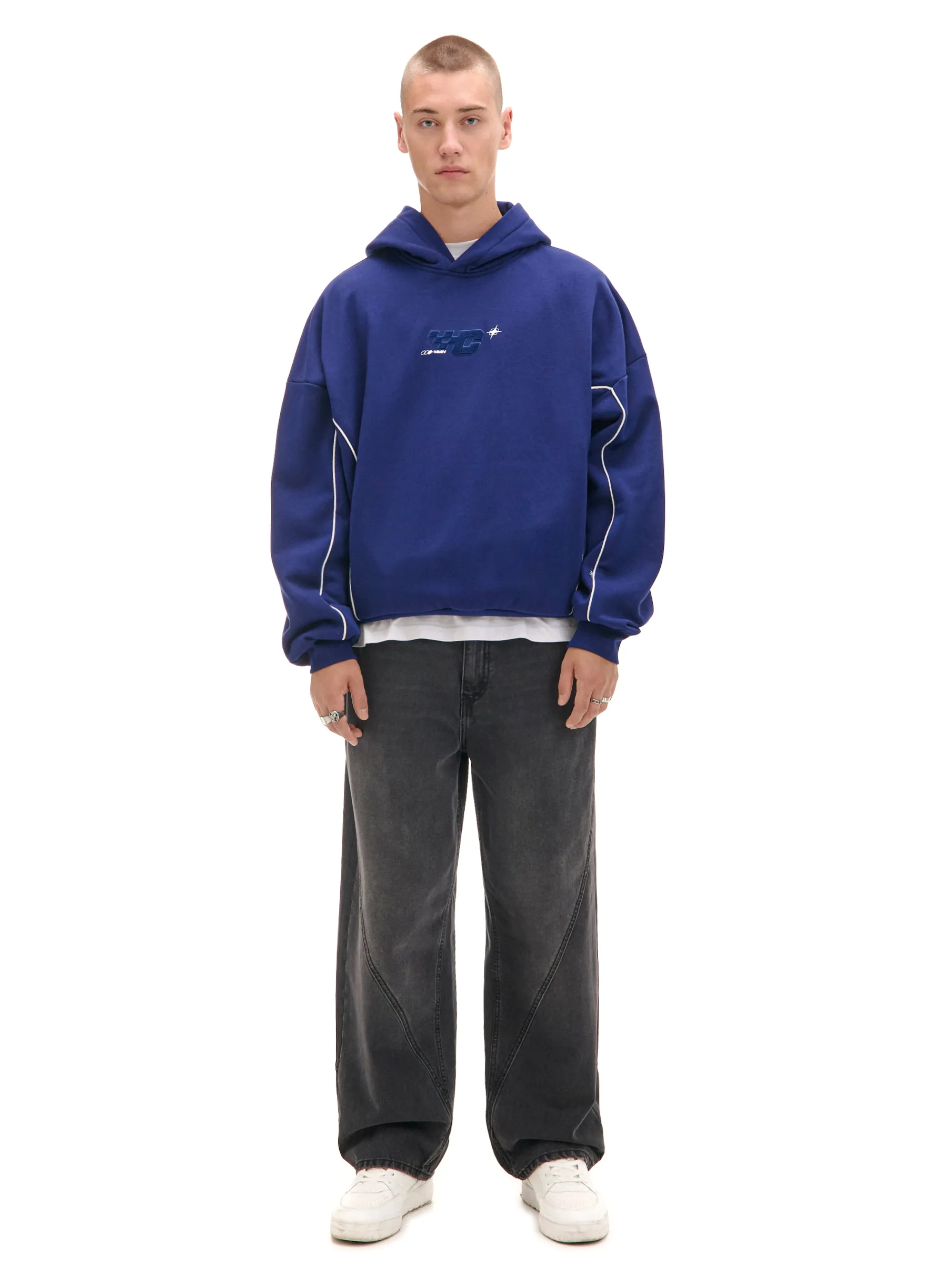 Cropp Bluzy*Granatowa bluza hoodie z naszywkami