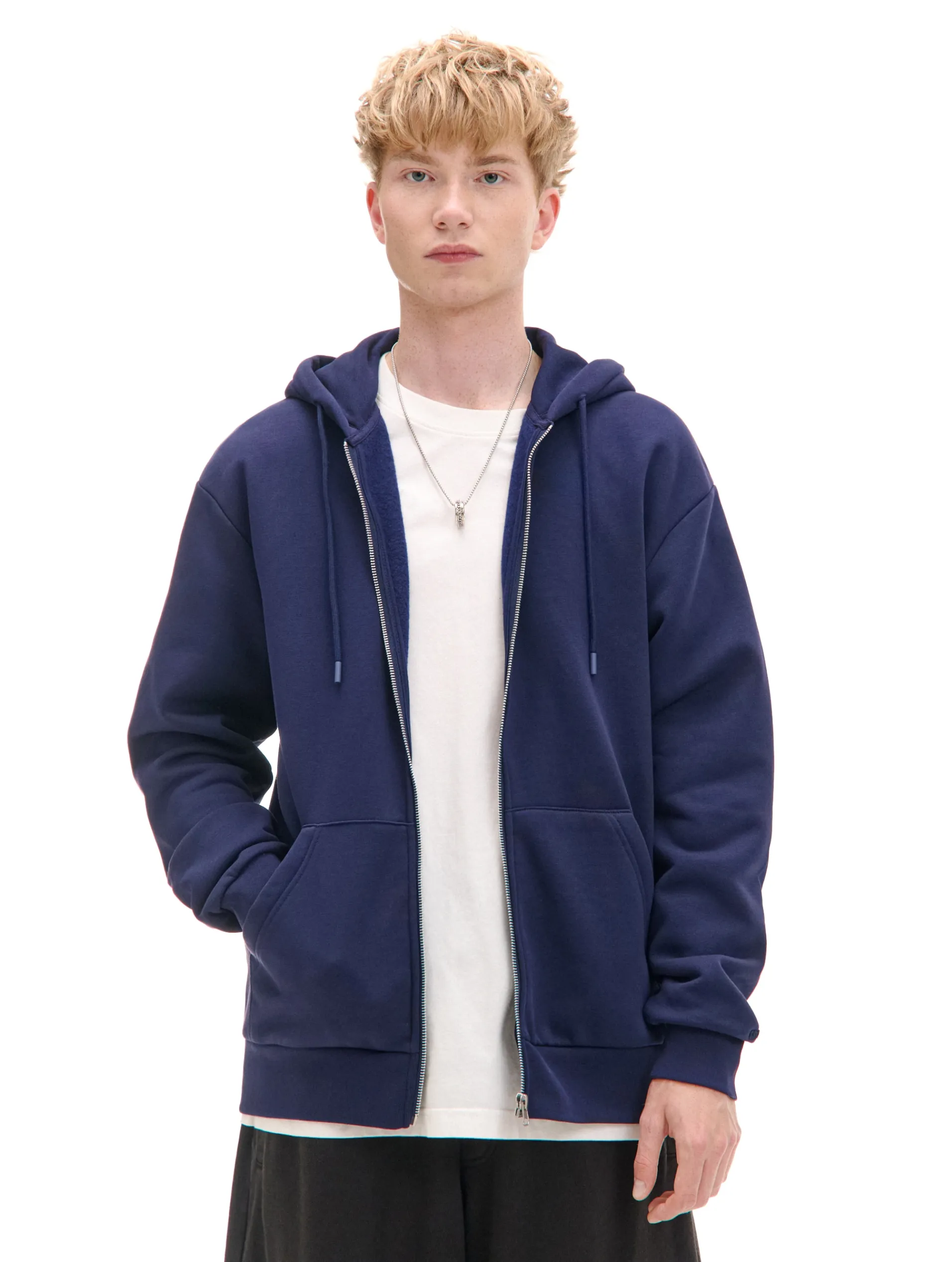 Cropp Bluzy*Granatowa rozpinana bluza z kapturem