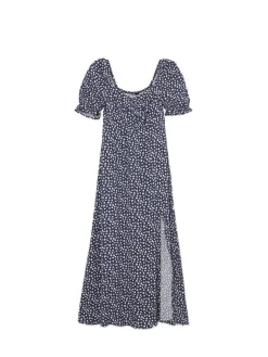 Cropp Sukienki, Kombinezony*Granatowa sukienka midi w stokrotki