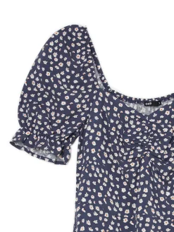 Cropp Sukienki, Kombinezony*Granatowa sukienka midi w stokrotki