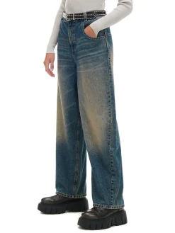 Cropp Jeansy*Granatowe jeansy skater z efektem sprania