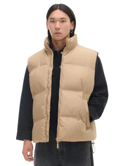 Cropp Kurtki, Płaszcze*Jasnobrązowa pikowana kamizelka z regulacją