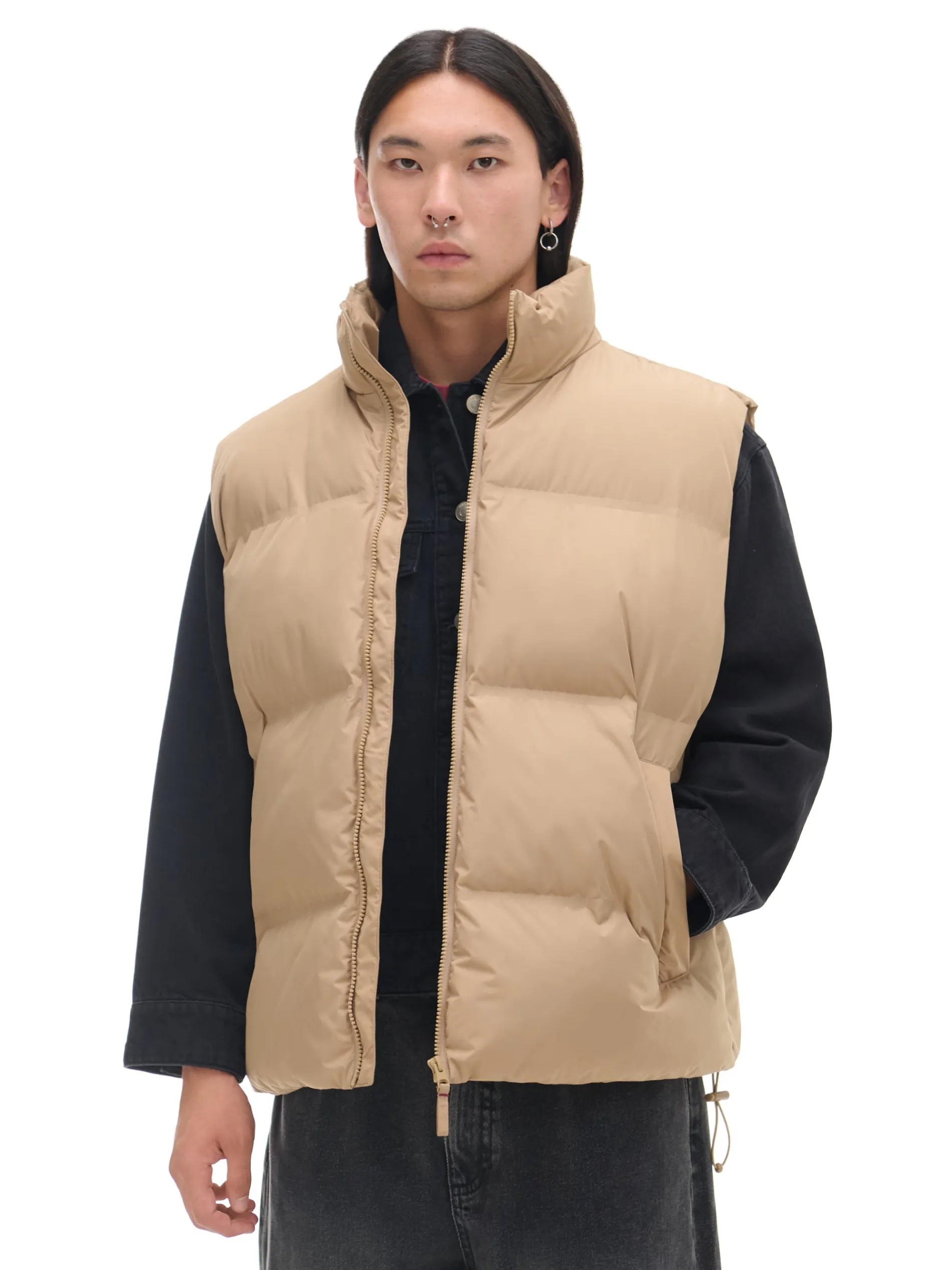 Cropp Kurtki, Płaszcze*Jasnobrązowa pikowana kamizelka z regulacją