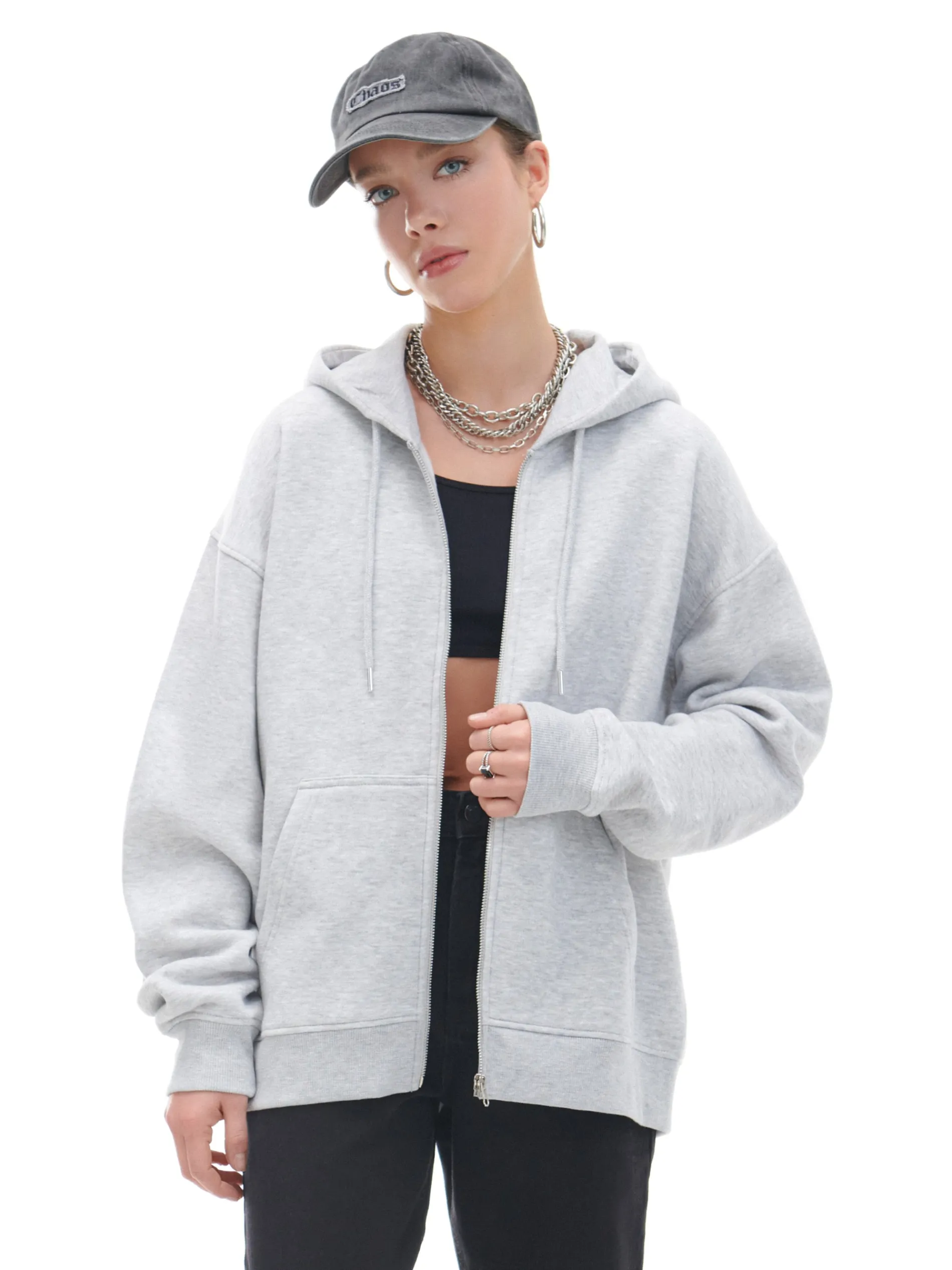 Cropp Bluzy*Jasnoszara rozpinana bluza oversize