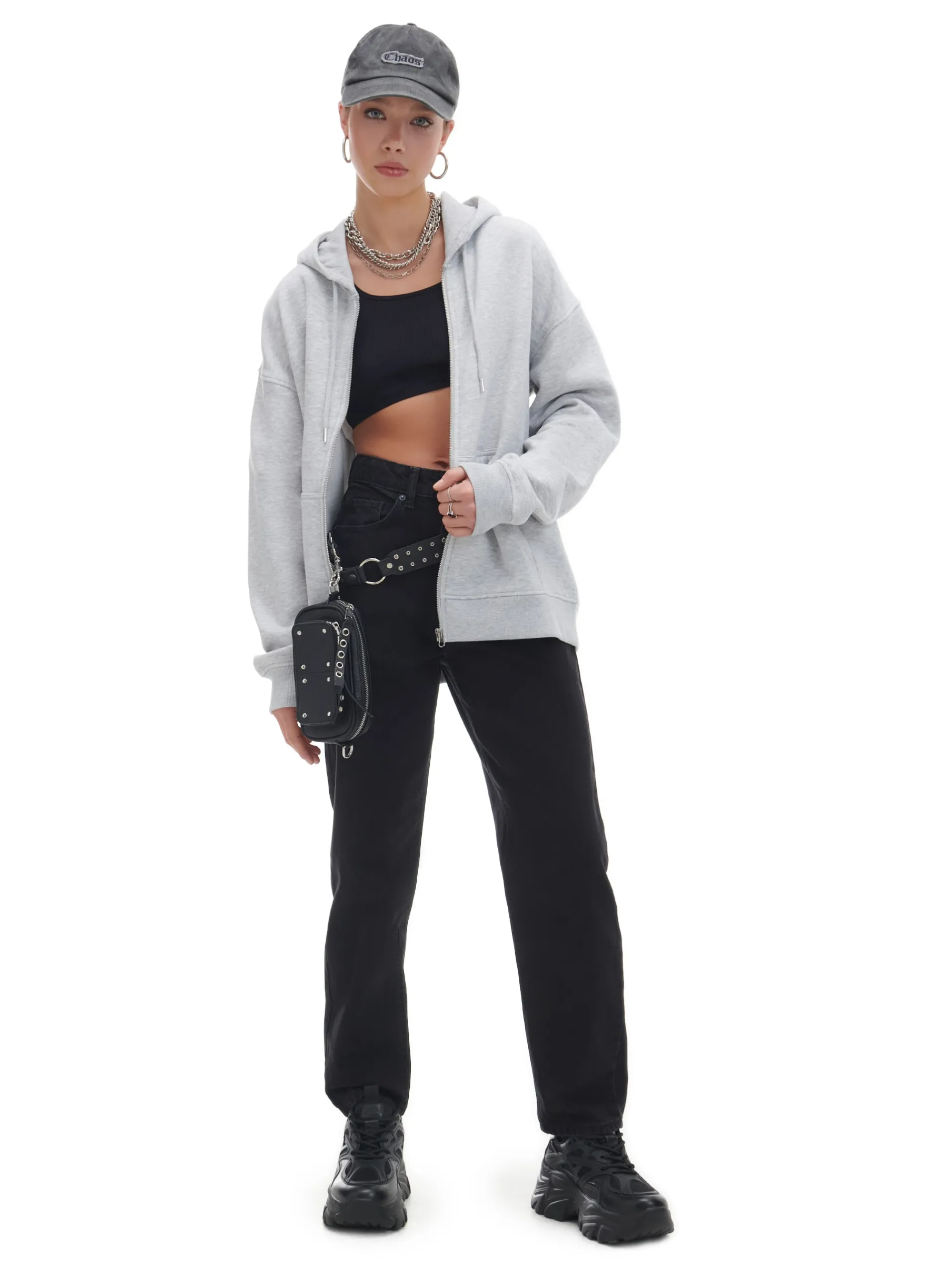 Cropp Bluzy*Jasnoszara rozpinana bluza oversize