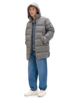 Cropp Kurtki Zimowe|Kurtki, Płaszcze*Jasnoszary pikowany płaszcz z kapturem