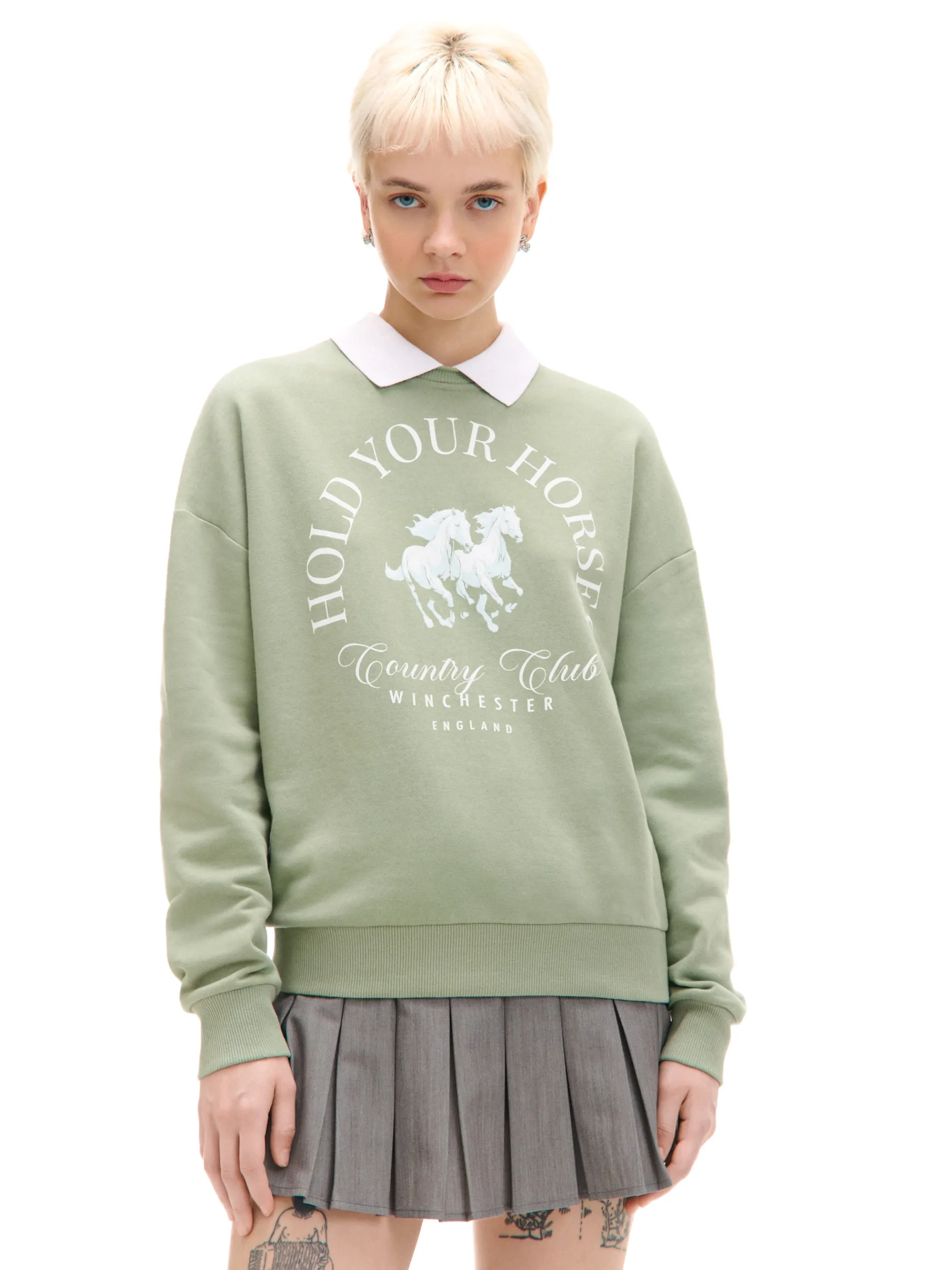 Cropp Bluzy*Jasnozielona bluza z kołnierzykiem