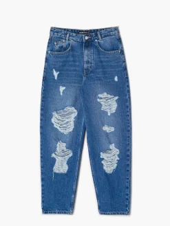 Cropp Jeansy*Jeansy barrel z przetarciami