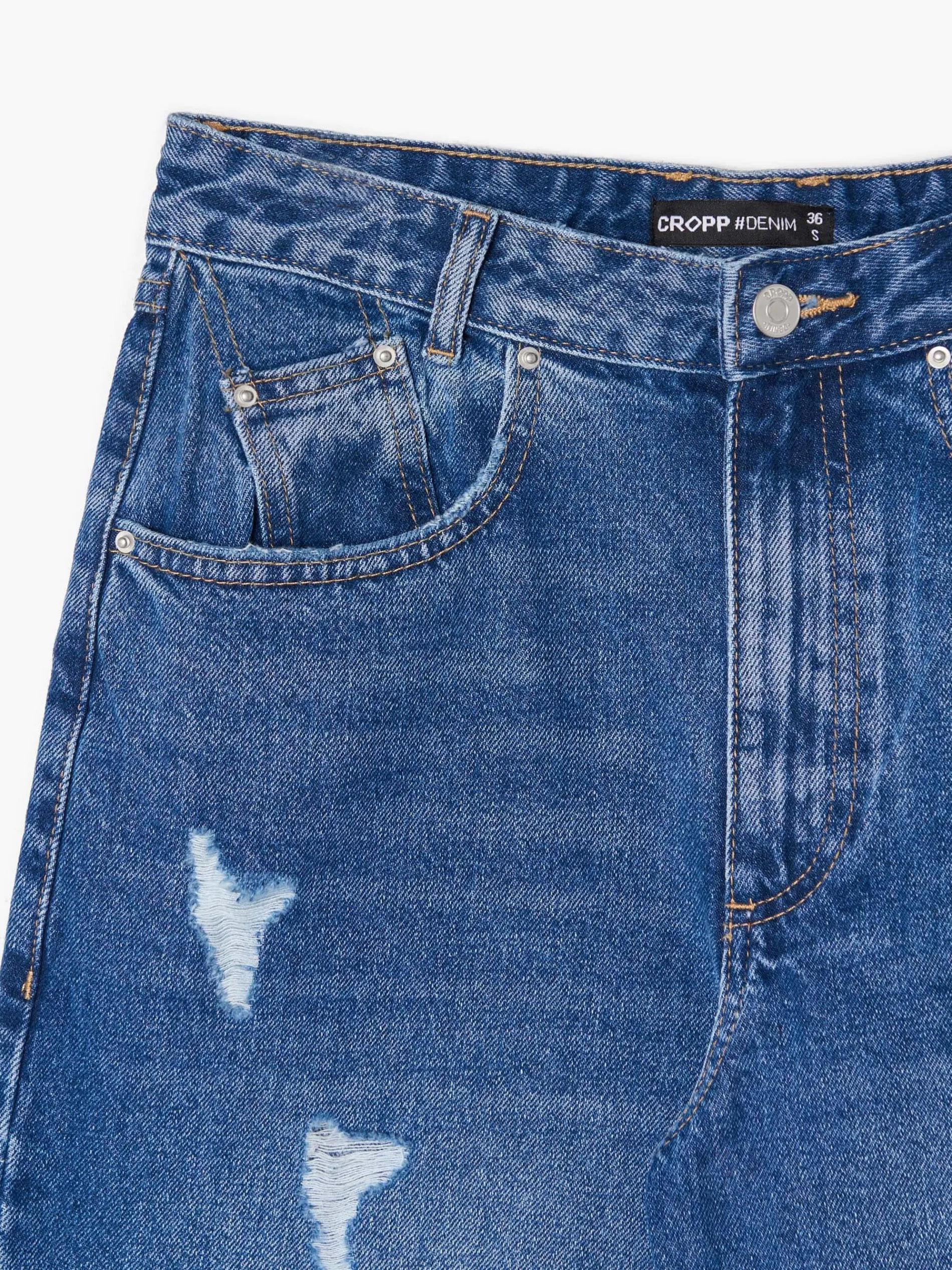 Cropp Jeansy*Jeansy barrel z przetarciami