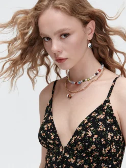 Cropp Spodnie|Sukienki, Kombinezony*Kombinezon w kwiaty z wiązaniem