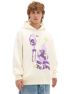 Cropp Bluzy*Kremowa bluza z kapturem i nadrukiem