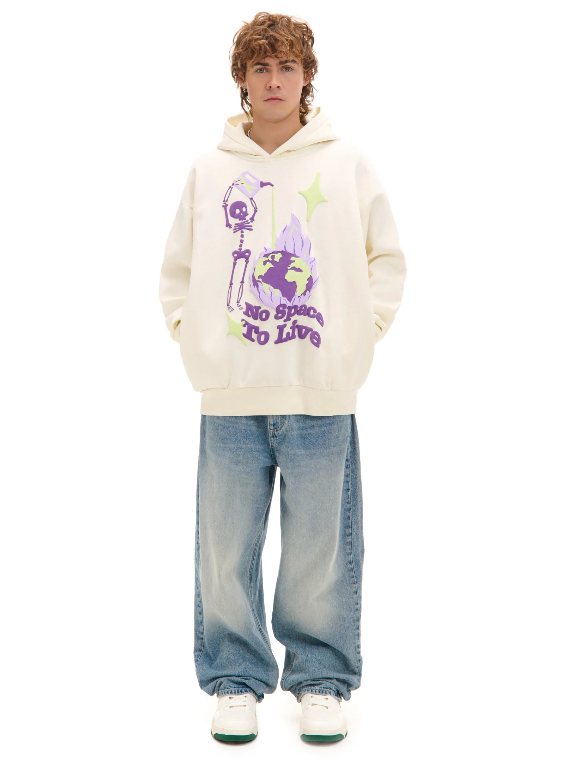 Cropp Bluzy*Kremowa bluza z kapturem i nadrukiem