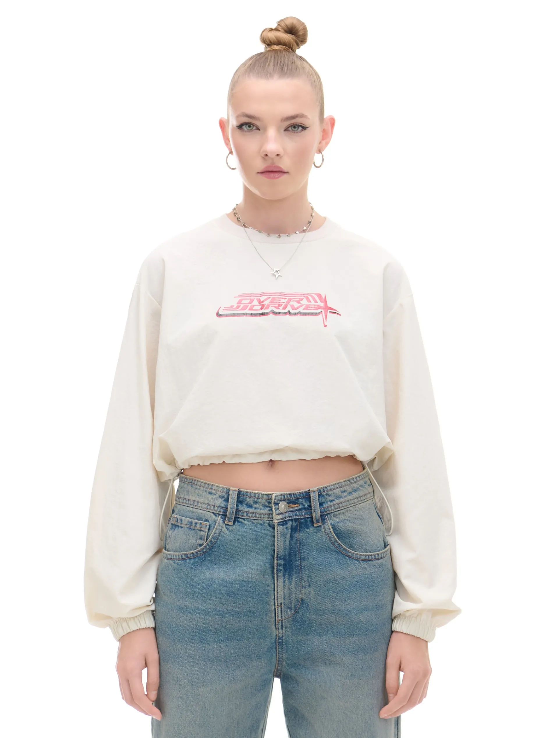 Cropp Koszule, Bluzki|Sety*Kremowa bluzka z nadrukiem i regulacją