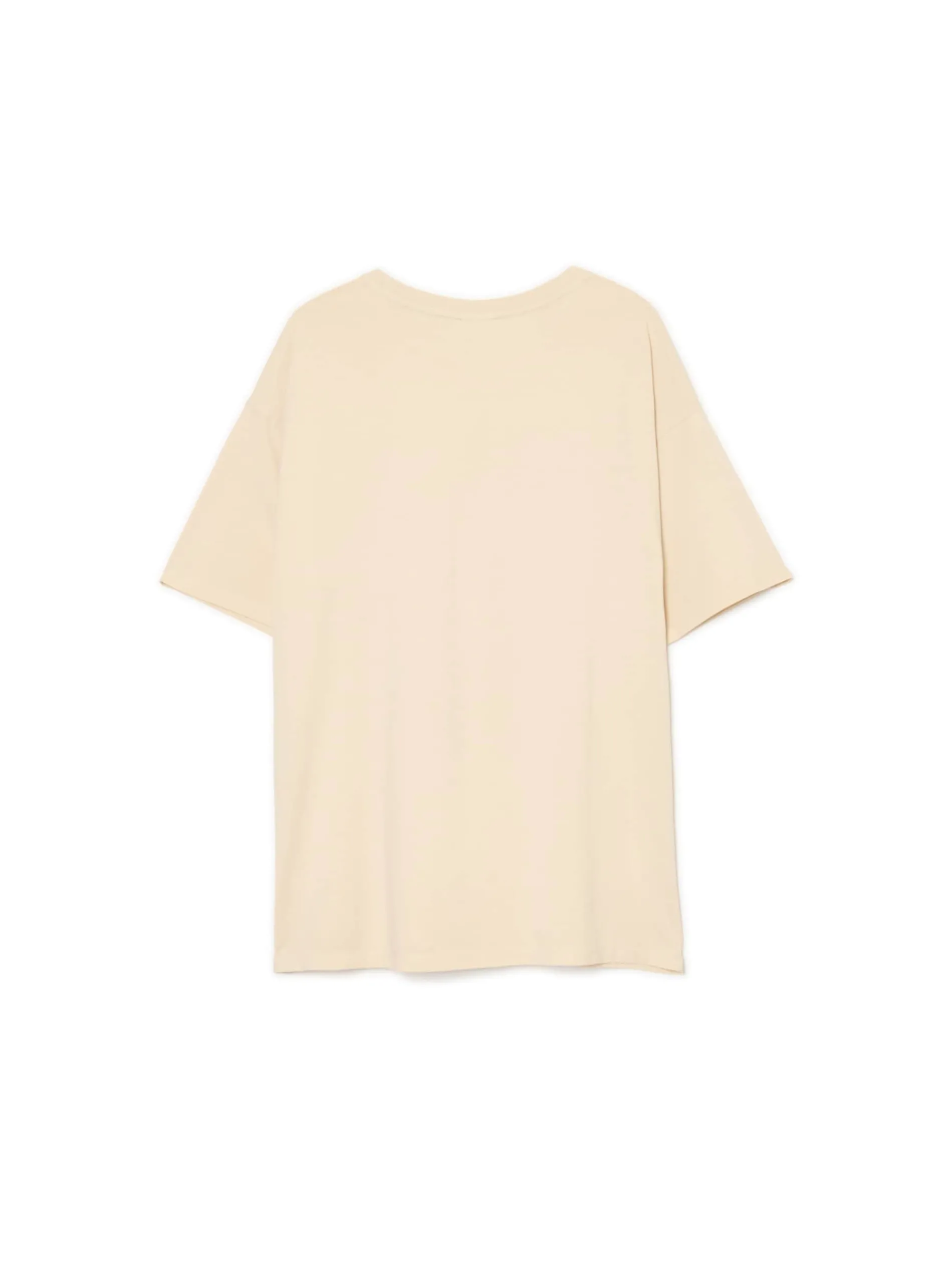 Cropp Koszulki, Topy*Kremowa koszulka oversize z nadrukiem