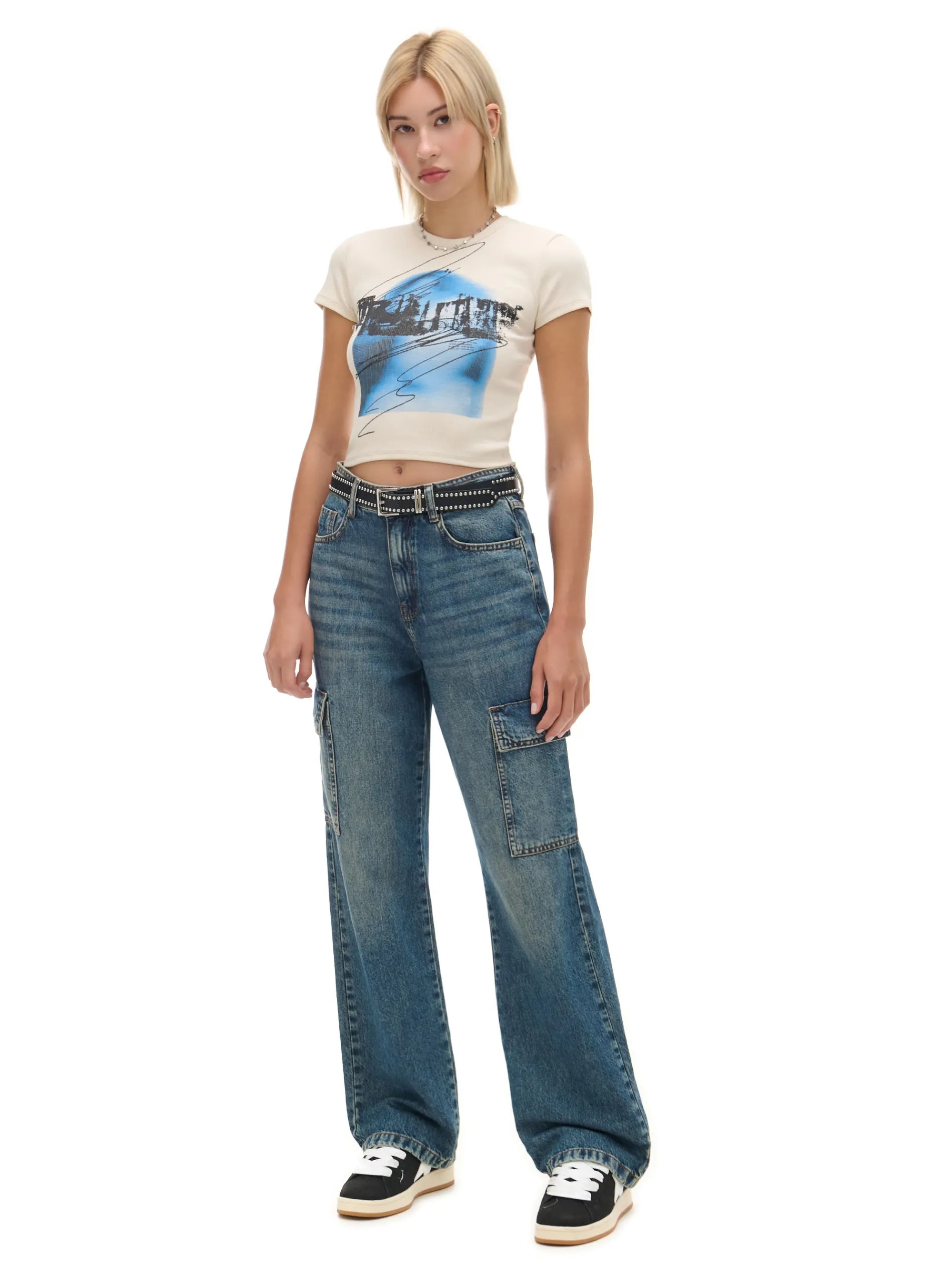 Cropp Koszulki, Topy*Kremowa koszulka z nadrukiem