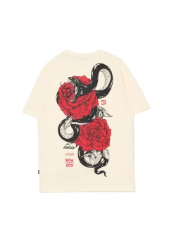 Cropp Koszulki*Kremowa koszulka z nadrukiem czerwonych róż