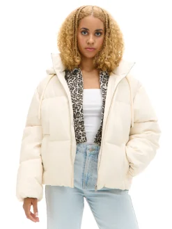 Cropp Kurtki, Płaszcze*Kremowa kurtka puffer z kapturem