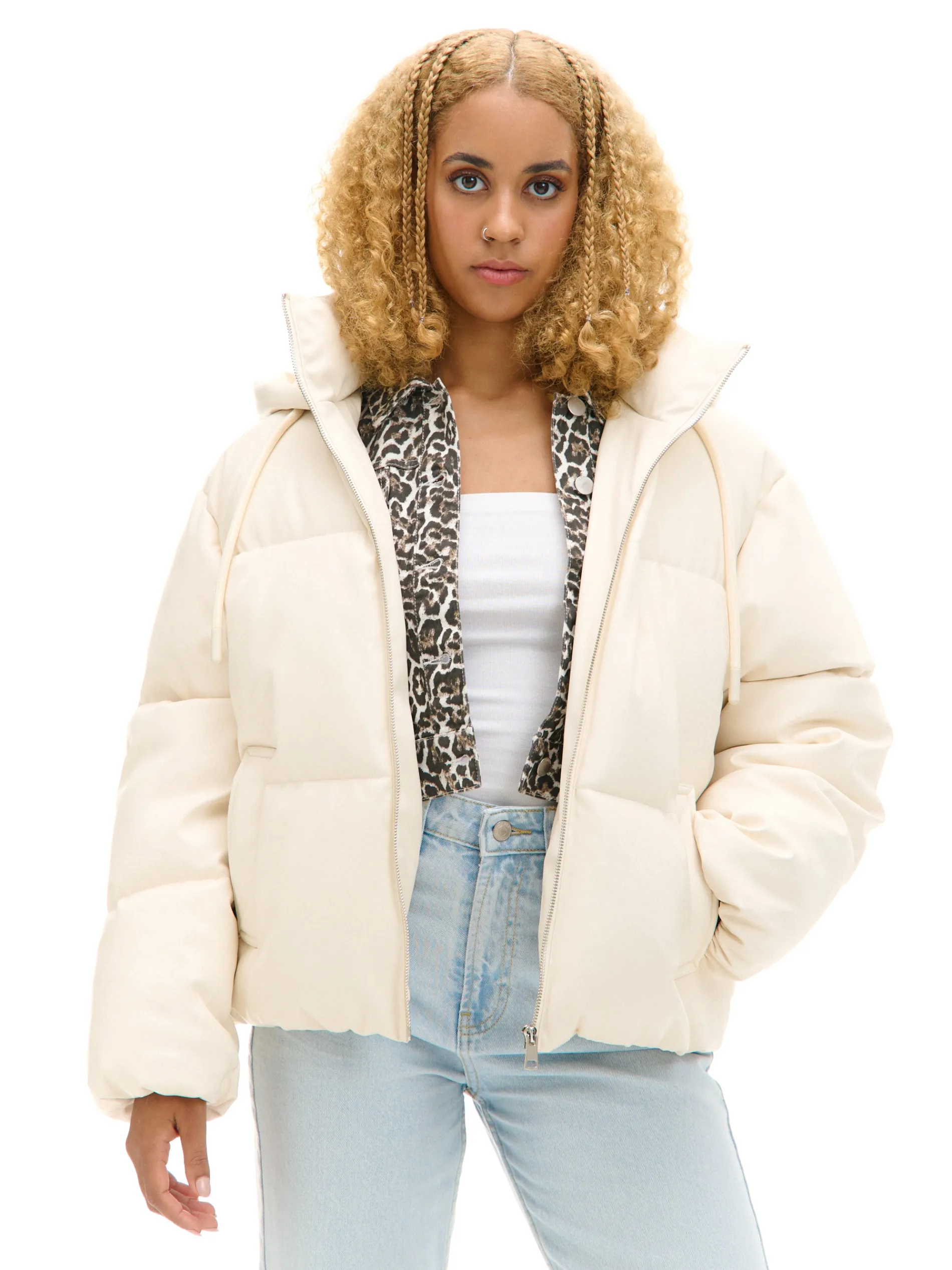 Cropp Kurtki, Płaszcze*Kremowa kurtka puffer z kapturem