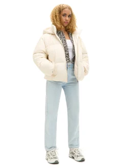 Cropp Kurtki, Płaszcze*Kremowa kurtka puffer z kapturem