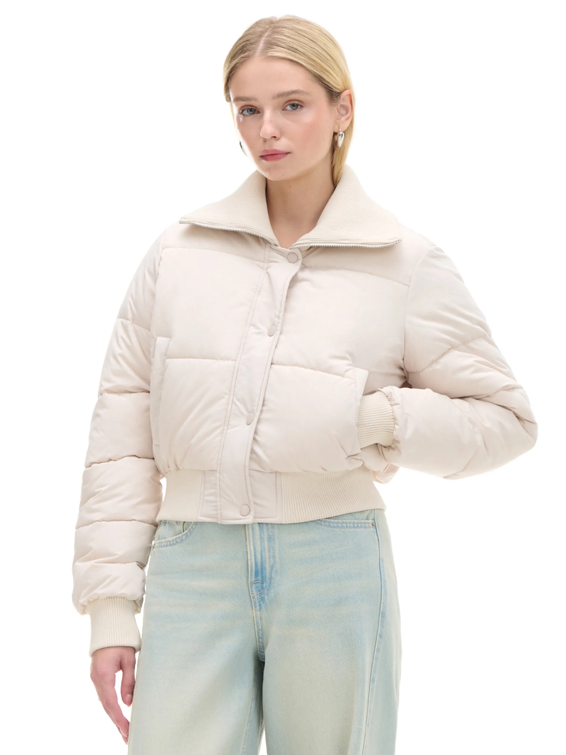 Cropp Kurtki, Płaszcze*Kremowa pikowana kurtka bomber