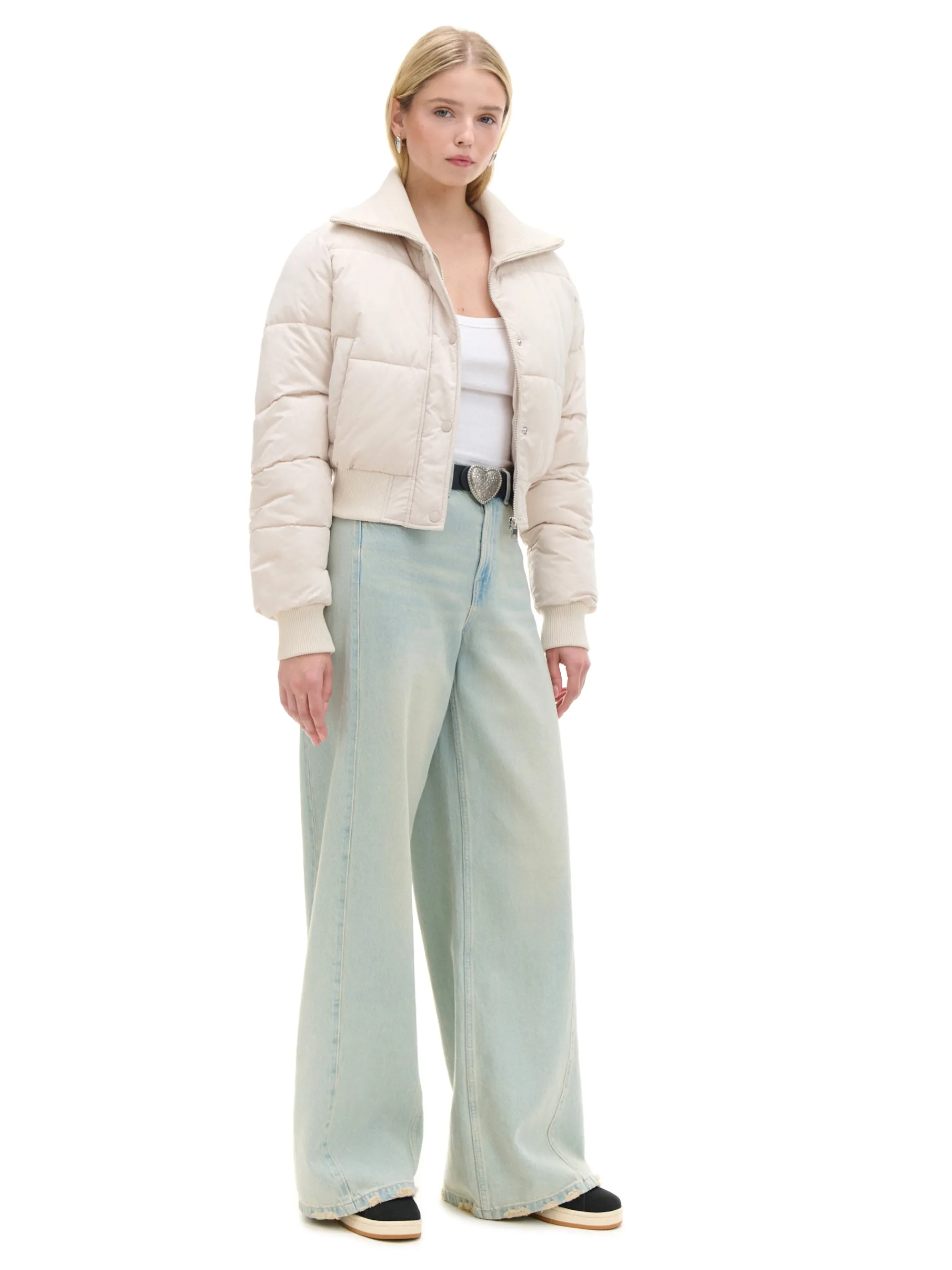 Cropp Kurtki, Płaszcze*Kremowa pikowana kurtka bomber